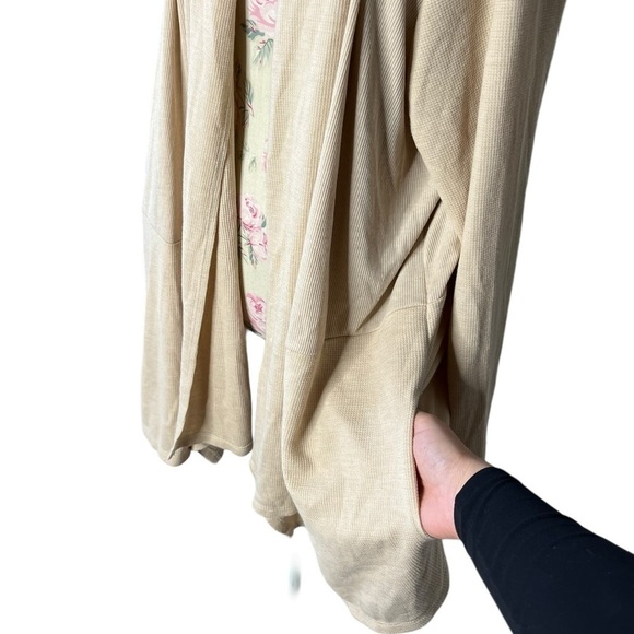 LOGO Lounge Duster Cardigan long length, beige, plus size, cozy travel size 2X - Picture 8 of 16